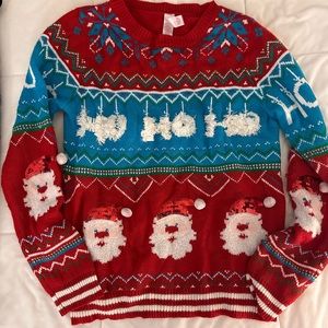 Ugly Christmas Sweater - Red Sequins Ho ho ho - Size L